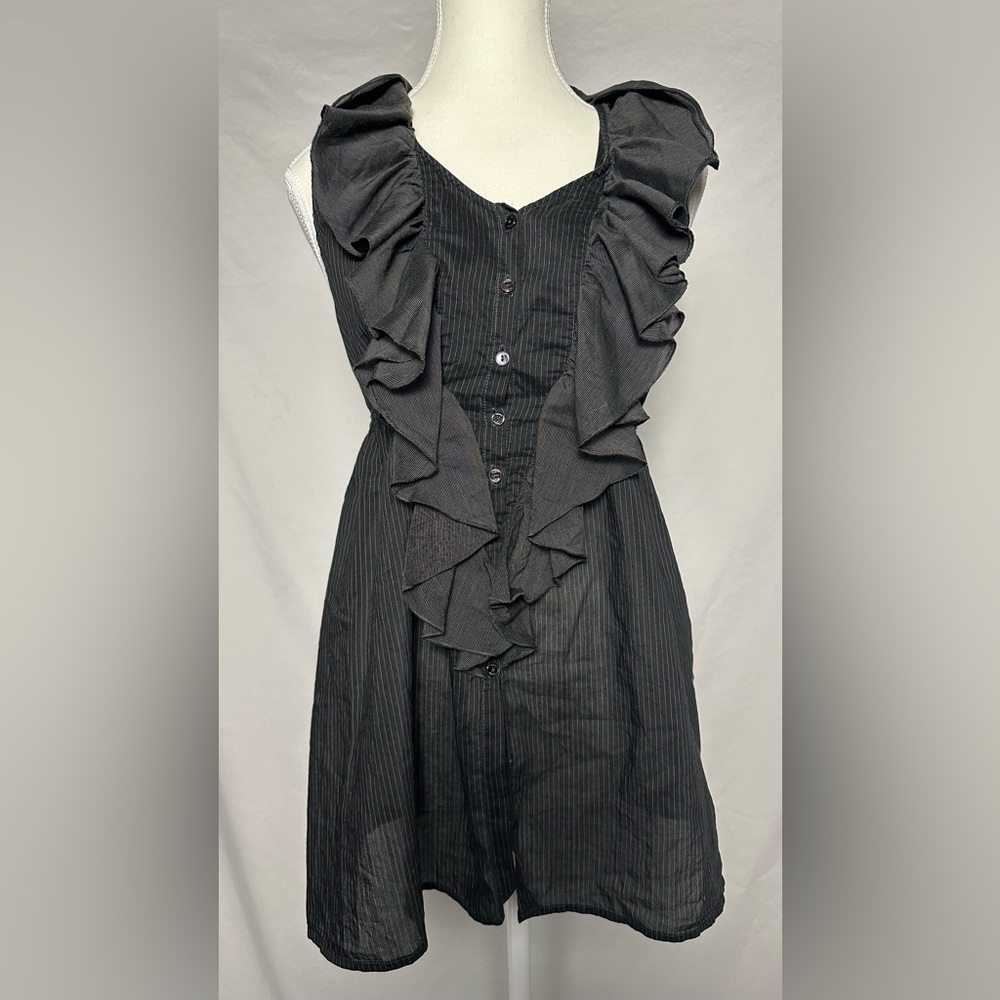SEVENTY Cotton Silk Blend‎ Y2K Pinstripe Goth Collared Sleeveless Top Size S